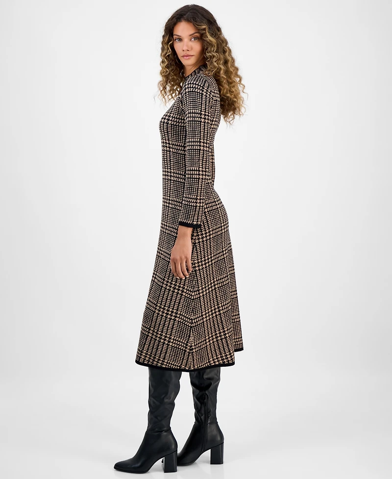 Robbie Bee Women's Printed Long-Sleeve Sweater Dress