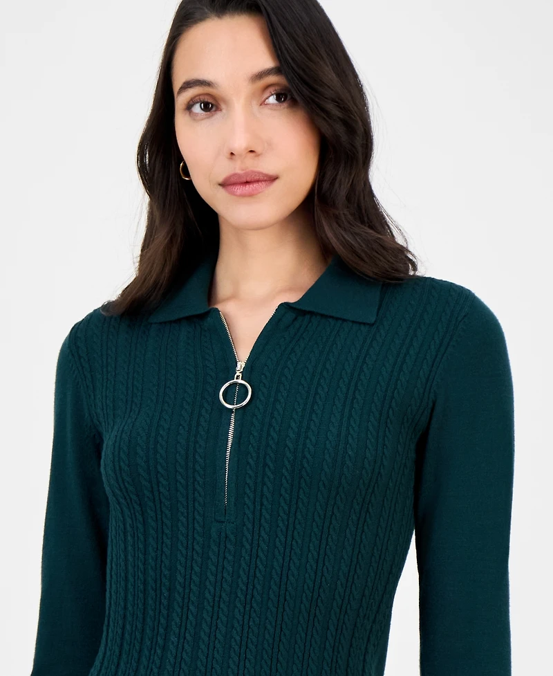Robbie Bee Women's Cable-Knit Long-Sleeve Sweater Dress