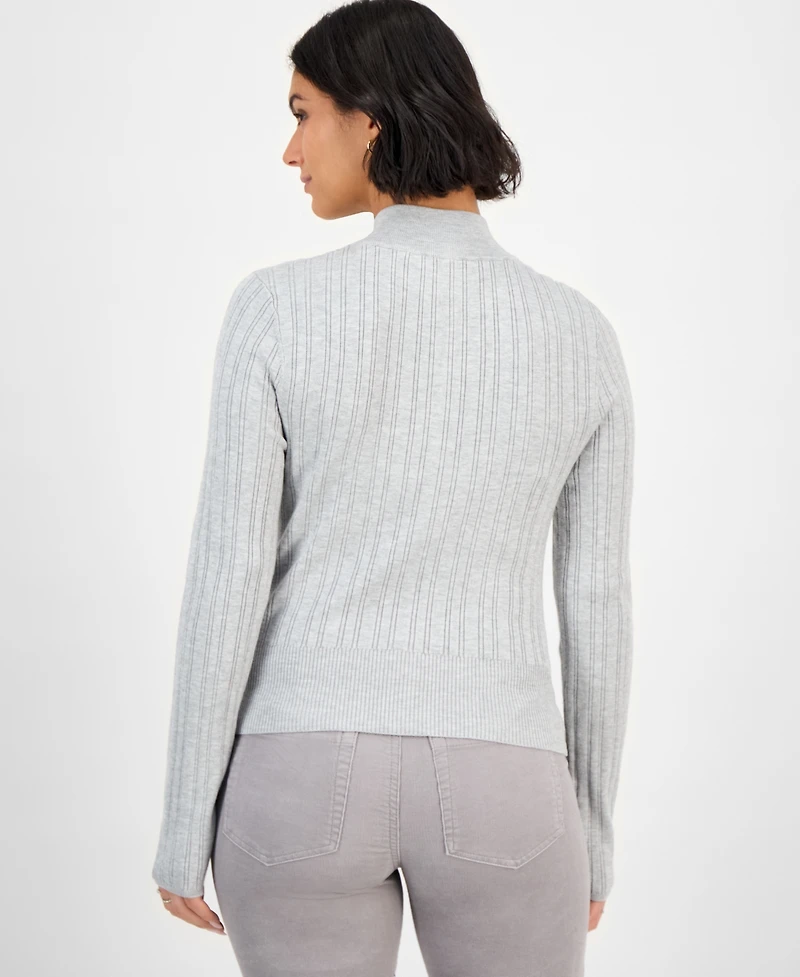 Hooked Up by Iot Juniors' Variegated Rib-Knit Half-Zip Sweater