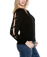 Belldini Women's Slit-Sleeve Keyhole Knit Top