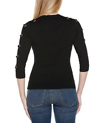 Belldini Women's Grommet-Trim Ribbed Sweater