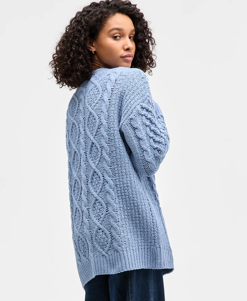 Hooked Up by Iot Juniors' Cable-Knit Open Cardigan