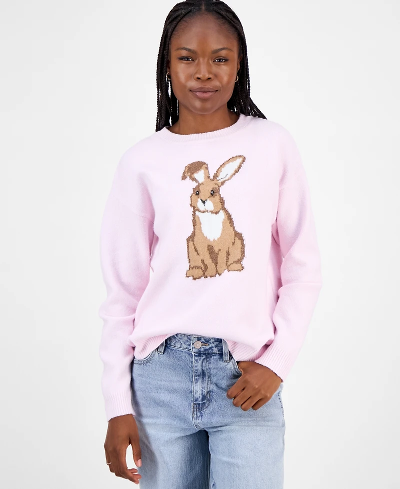 Hooked Up by Iot Juniors' Mossy Bunny Crewneck Sweater