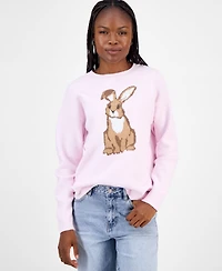 Hooked Up by Iot Juniors' Mossy Bunny Crewneck Sweater