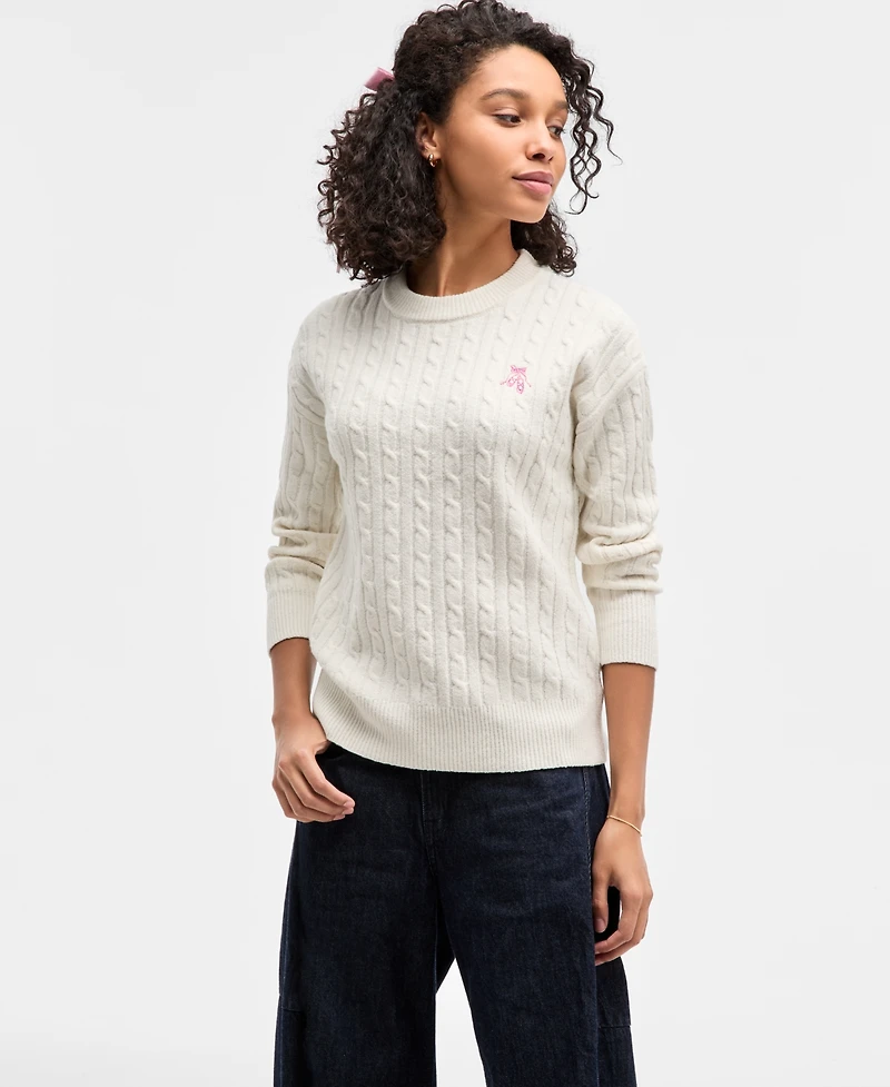 Hooked Up by Iot Juniors' Cable-Knit Ballet Slipper Embroidered Sweater