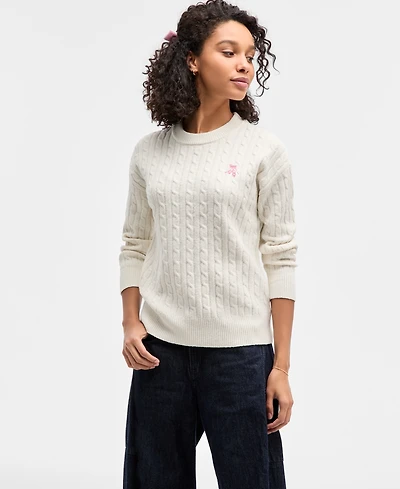 Hooked Up by Iot Juniors' Cable-Knit Ballet Slipper Embroidered Sweater