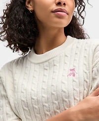Hooked Up by Iot Juniors' Cable-Knit Ballet Slipper Embroidered Sweater
