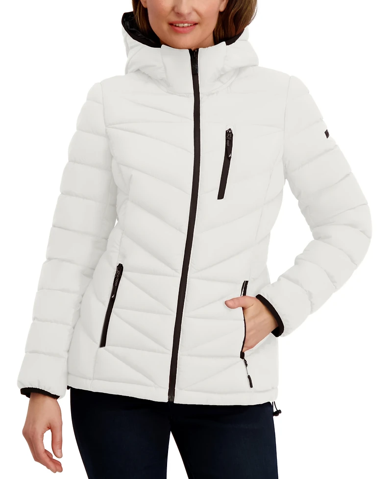Nautica Women's Hooded Zip-Front Puffer Coat