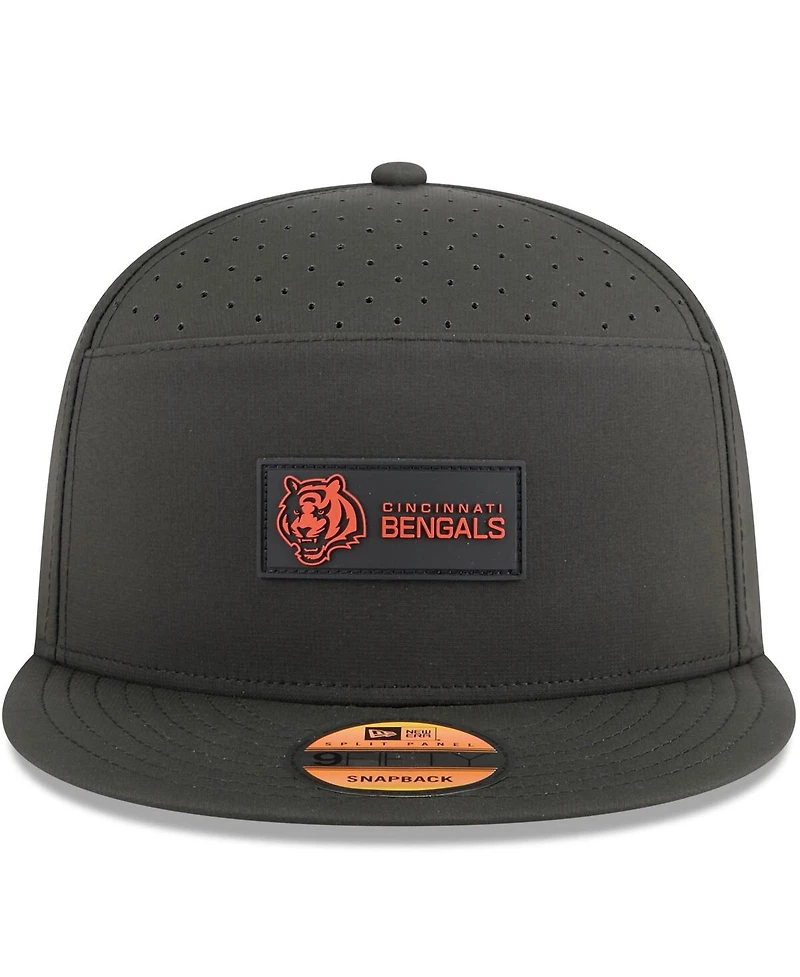 New Era Men's Black Cincinnati Bengals 2025 Sideline Split Panel 9FIFTY Snapback Hat