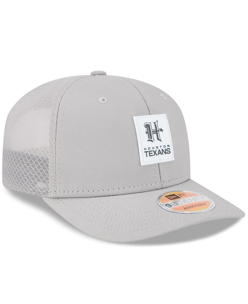 New Era Men's Gray Houston Texans 2025 Sideline H-Town 9SEVENTY Adjustable Trucker Hat