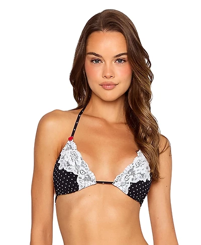 Beach Bunny Swimwear Women's Polka Dot and Lace Triangle Bikini Top