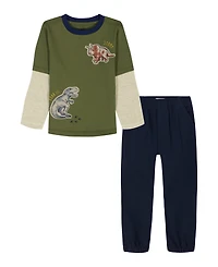Kids Headquarters Toddler and Little Boys 2T-7 2-Piece Dinosaur T-Shirt Joggers Set