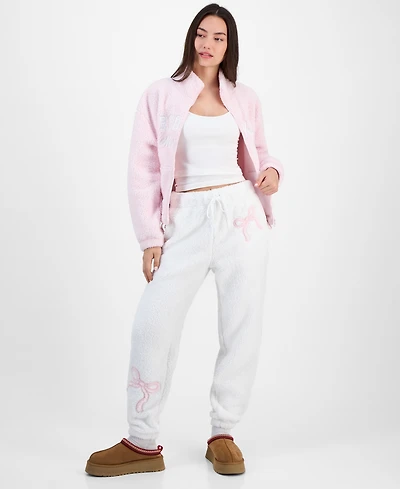 Madden Girl Juniors' Sherpa Fleece Bow Jogger Pants