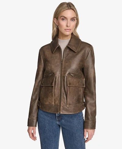 Andrew Marc Women's Addis Aviator Leather Jacket