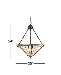 Robert Louis Tiffany Bronze Pendant Chandelier 20" Wide Tiffany Style Gold Texture Ivory Stained Glass Dining Room House Kitchen
