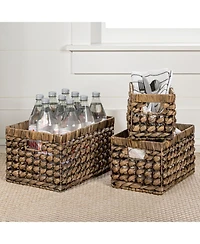 Hayden Bohemian Cottage Hand-Woven Hyacinth Rectangular Nesting Baskets with Handles (Set of 3)