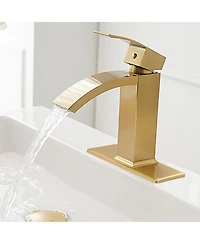 Waterfall Single Hole Handle Bathroom Faucet Brushed Gold