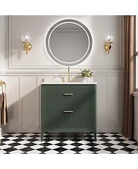 Casainc Fully Assembled 36" Freestanding Single Sink Bathroom Vanity with 2 Handle Sets and Engineered Marble Top