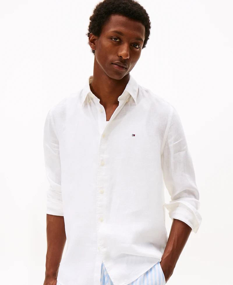 Tommy Hilfiger Men's Pigment-Dyed Linen Button-Down Long Sleeve Shirt
