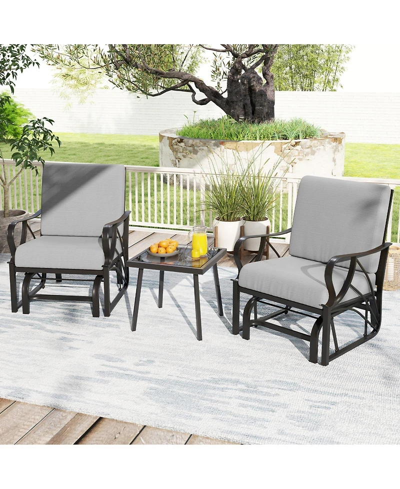 Gymax 2PCS Patio Glider Chair Single Outdoor Rocking with Seat and Back Cushions