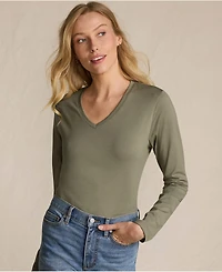 Lands' End Women's Supima Cotton Long Sleeve V-Neck T-Shirt