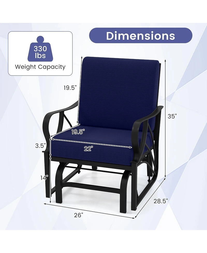 Gymax 2PCS Patio Glider Chair Single Outdoor Rocking with Seat and Back Cushions
