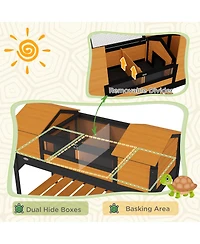 PawHut Wooden Tortoise Habitat W/ Adjustable Lamp Holder 2 Houses,