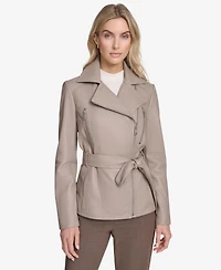 Andrew Marc Women's Violet Belted Moto Leather Jacket
