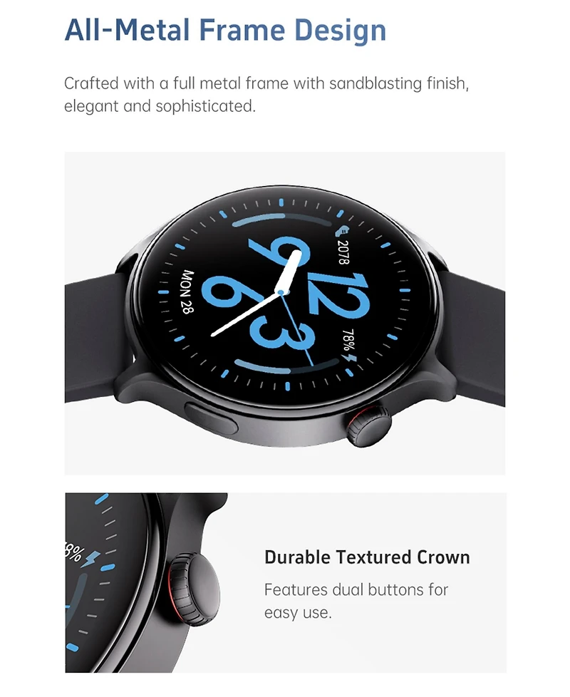 Sugift Round Smartwatch with 1.77 inch Hd Display Bluetooth Calling Fitness Tracking and Dual Straps