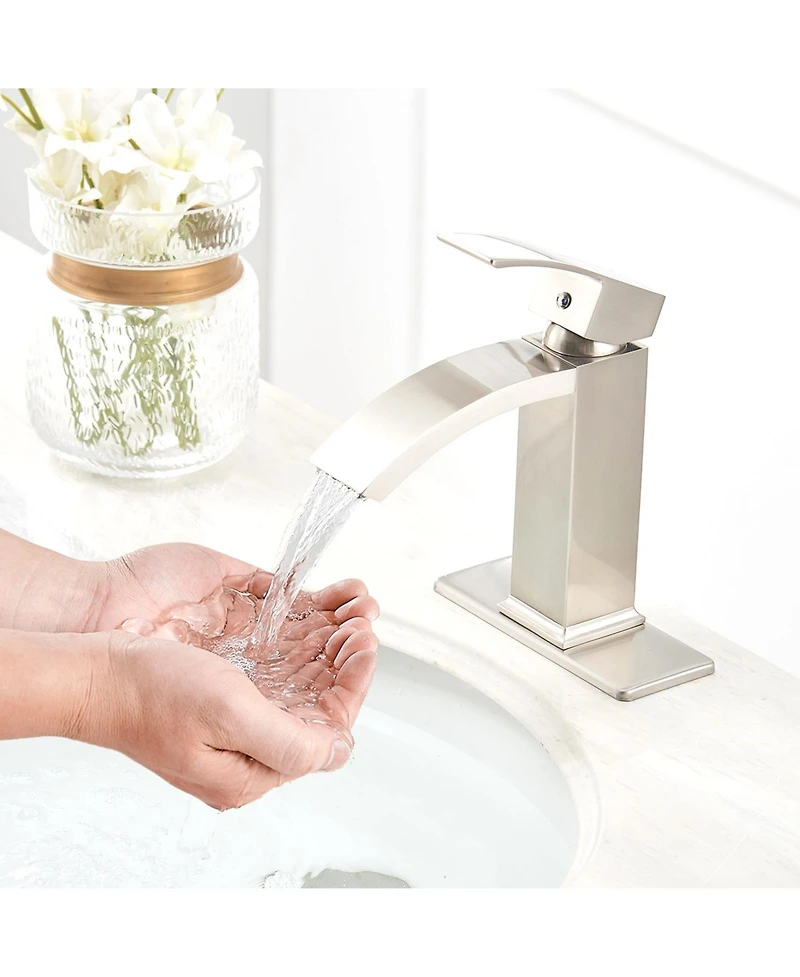 Waterfall Single Hole Handle Bathroom Faucet Brushed Gold