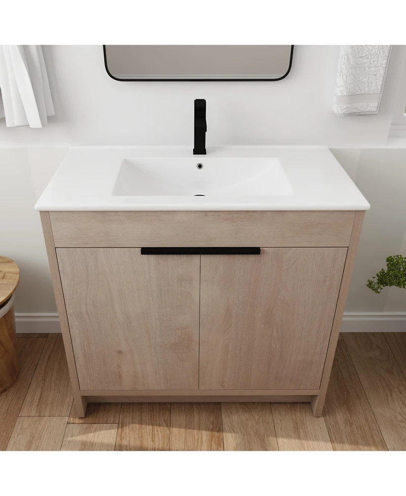 Casainc 36 Inch Freestanding Vanity with Ceramic Sink and Soft-Close Cabinet Doors