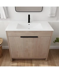 Casainc 36 Inch Freestanding Vanity with Ceramic Sink and Soft-Close Cabinet Doors