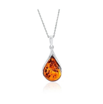 Caribbean Treasures Sterling Silver, Teardrop Amber Pendant