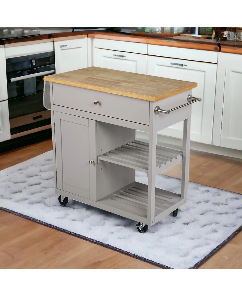 Slickblue Rolling Kitchen Island with Storage Space, Towel Rack, and Utility Drawer