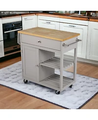 Slickblue Rolling Kitchen Island with Storage Space, Towel Rack, and Utility Drawer
