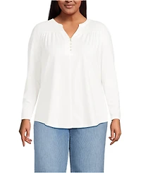 Lands' End Women's Plus Long Sleeve Lightweight Jersey Notch Neck Tunic Top