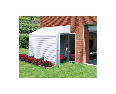 Slickblue Outdoor Steel Storage Shed with Sloped Roof for Garden and Yard Organization