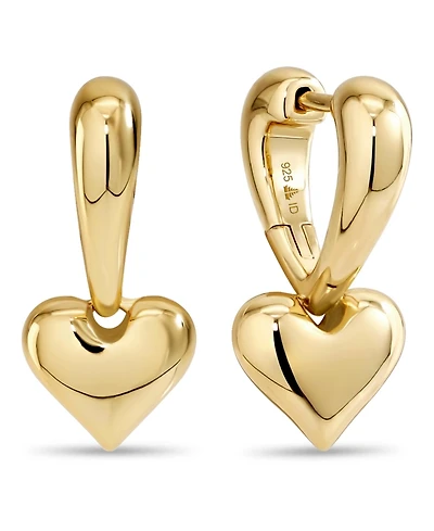 Devata Sweet Heart Huggie Hoop Earrings in Gold Plated Sterling Silver