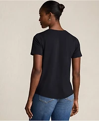 Lands' End Women's Short Sleeve Lightweight Jersey Gathered Shoulder T-Shirt