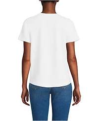 Lands' End Women's Short Sleeve Lightweight Jersey Gathered Shoulder T-Shirt