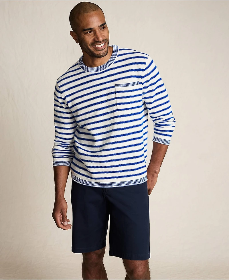 Lands' End Men's Long Sleeve Textured Cotton Crewneck Sweater