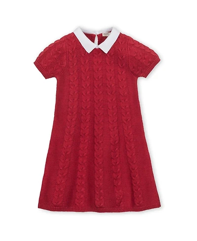Hope & Henry Toddler Girls Organic Short Sleeve Cable Sweater Dress with Collar