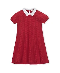 Hope & Henry Toddler Girls Organic Short Sleeve Cable Sweater Dress with Collar
