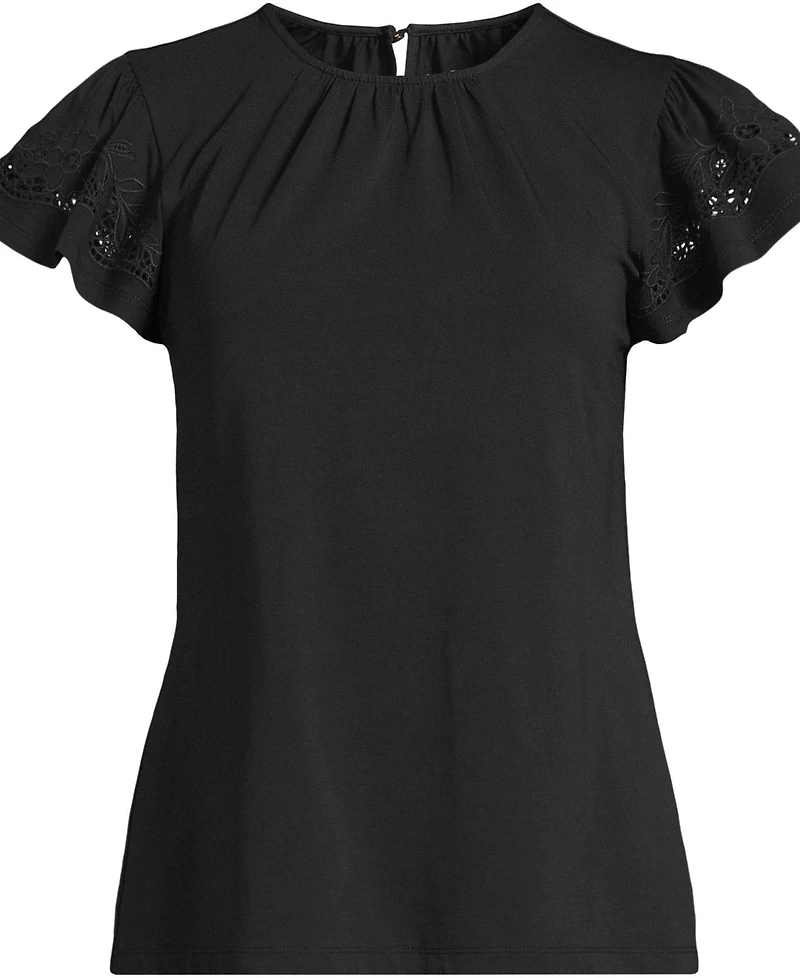 Lands' End Women's Plus Lightweight Jersey Crew Neck Ruffle Sleeve Flowy Top