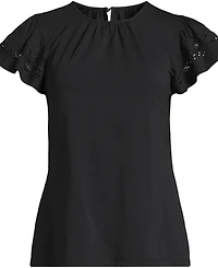 Lands' End Women's Plus Lightweight Jersey Crew Neck Ruffle Sleeve Flowy Top