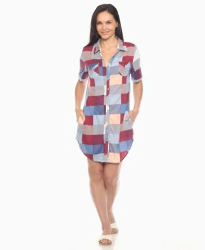 White Mark Womens Short Sleeve Plaid Button Down Shirt Dress