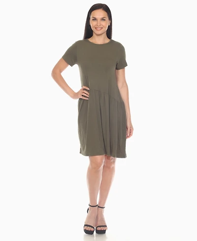 White Mark Women's Asymmetrical Waist and Short Sleeve Swing Dress