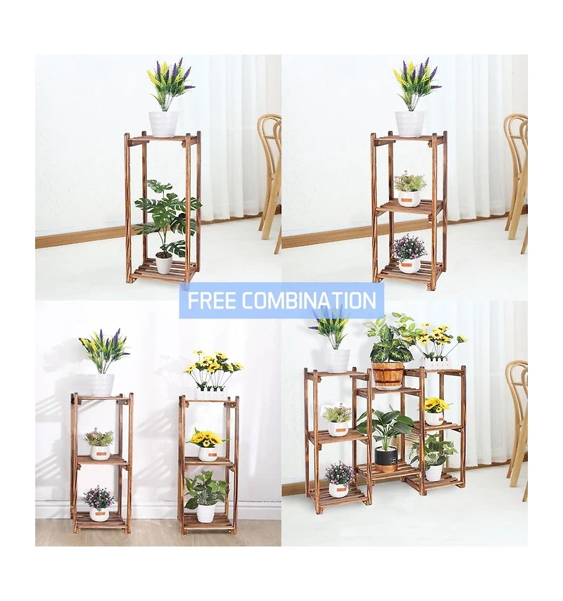 Unho Multi-Tier Wood Plant Stand Rack 10 Pot Flower Display Shelf