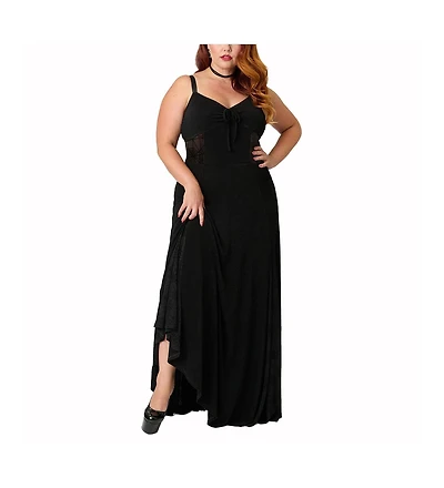 Unique Vintage Plus Sheer Spiderweb Godet Maxi Dress