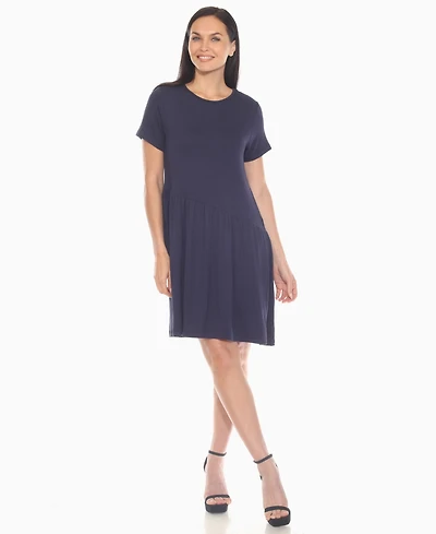 White Mark Women's Asymmetrical Waist and Short Sleeve Swing Dress
